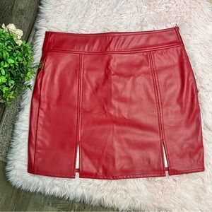 Refuge Red Faux Leather Front Slits Mini Skirt Sz L Festival Concert